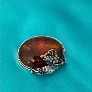 Vintage Silver and Amber Brooch